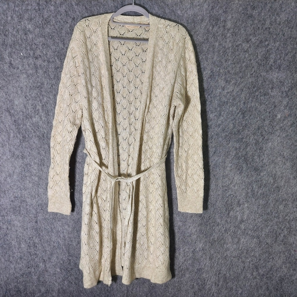Soft Surroundings Women‎  ardigan Medium Open Front Beige Knit Sweater Belted